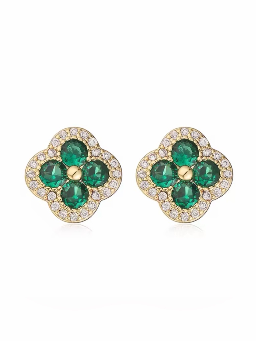 18K Gold-Tone Green Crystal Floral Stud Earrings